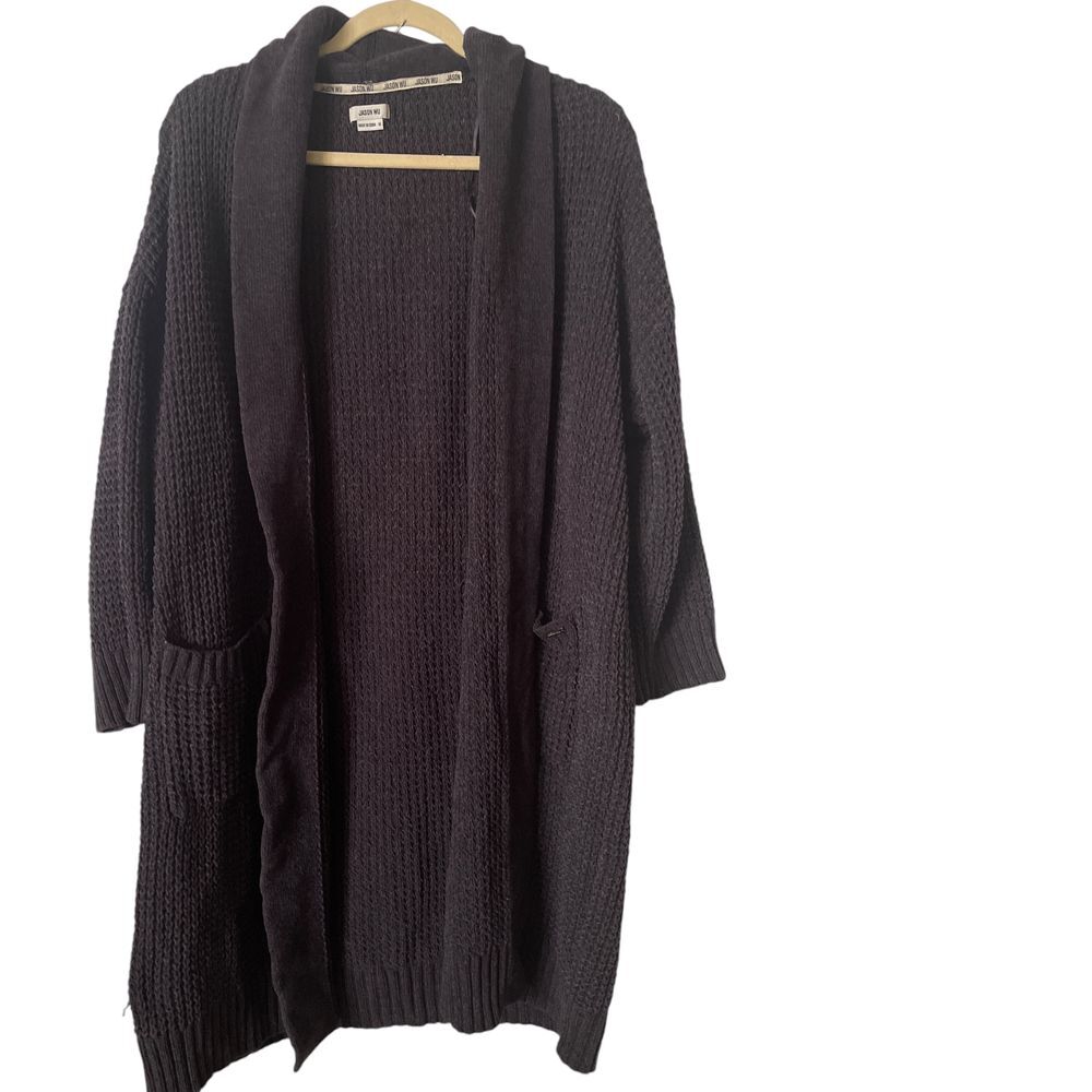 Jason Wu‎ Charcoal Grey Chenille Longline Open Cardigan Sweater
